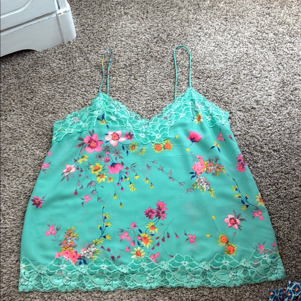 Forever 21 Size Large Floral Lace Trim Camisole Top